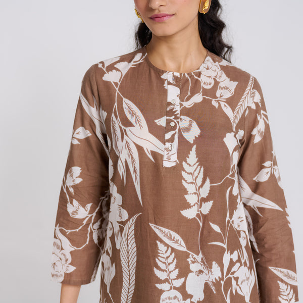 Brown Floral Pure Cotton Co-ord Set