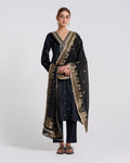 Black Varak Embroidered Velvet Set with Brocade Dupatta