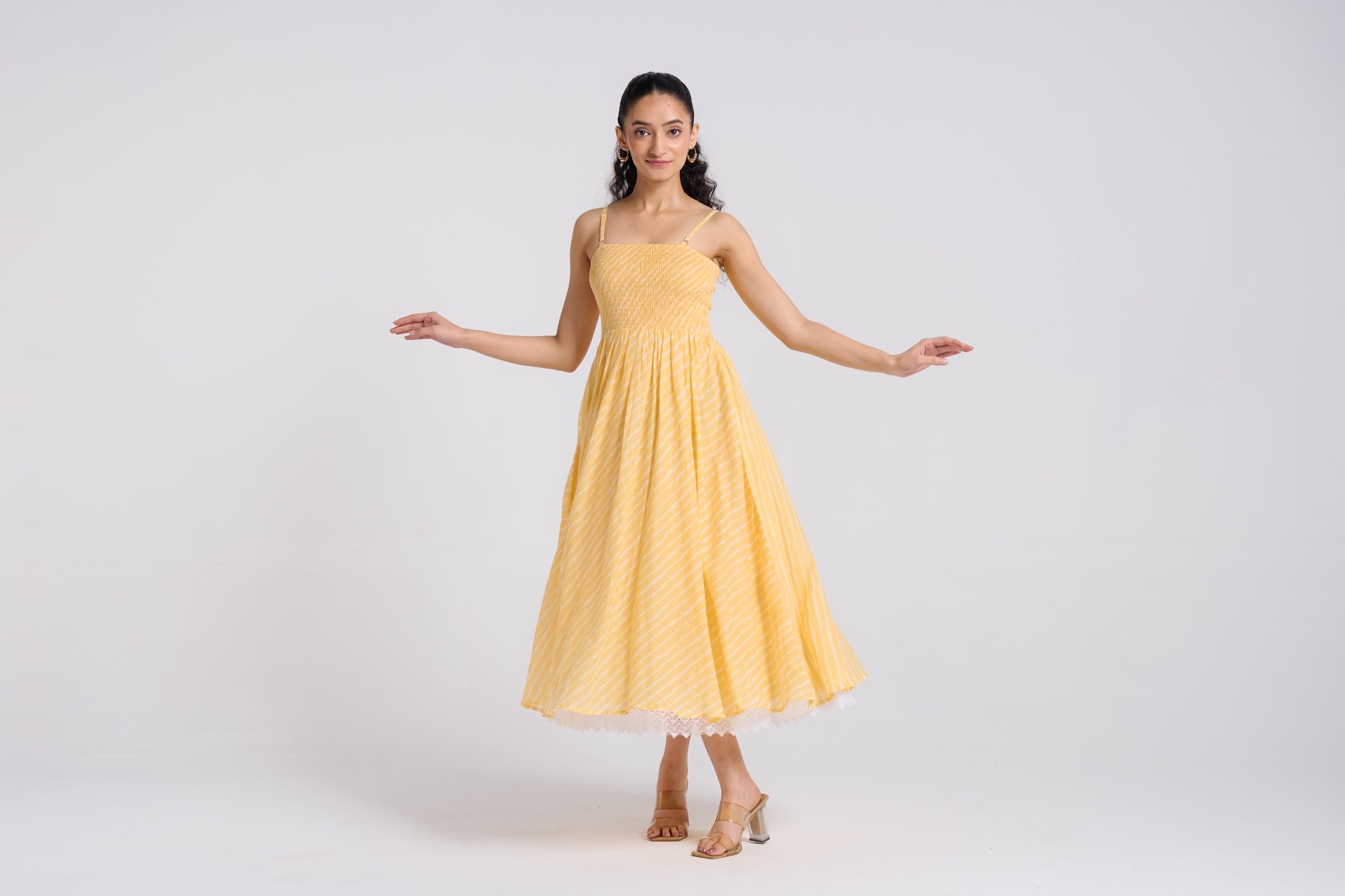 Buy Mango Yellow Leheriya Mulmul Dress