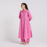 Pink Breezy Pure Cotton Kurta Pant Set with Shirt Collar