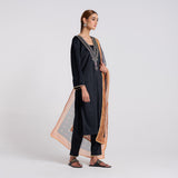 Black Embroidered Zareen Velvet Set with Dupatta