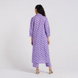 Lavender Breezy Pure Cotton Kurta Pant Set with Shirt Collar