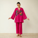 Stitch Rose Pure Slub Cotton Co-ord Set - Fuschia