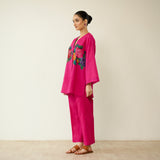 Stitch Rose Pure Slub Cotton Co-ord Set - Fuschia