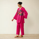 Stitch Rose Pure Slub Cotton Co-ord Set - Fuschia