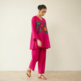 Stitch Rose Pure Slub Cotton Co-ord Set - Fuschia