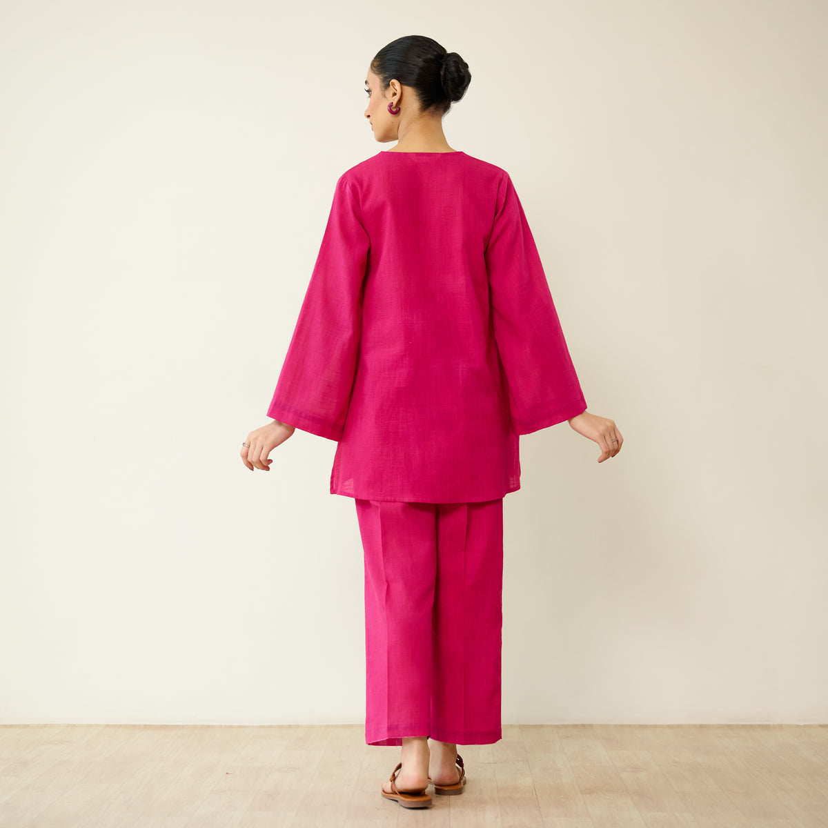 Stitch Rose Pure Slub Cotton Co-ord Set - Fuschia