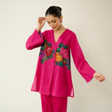 Stitch Rose Pure Slub Cotton Co-ord Set - Fuschia