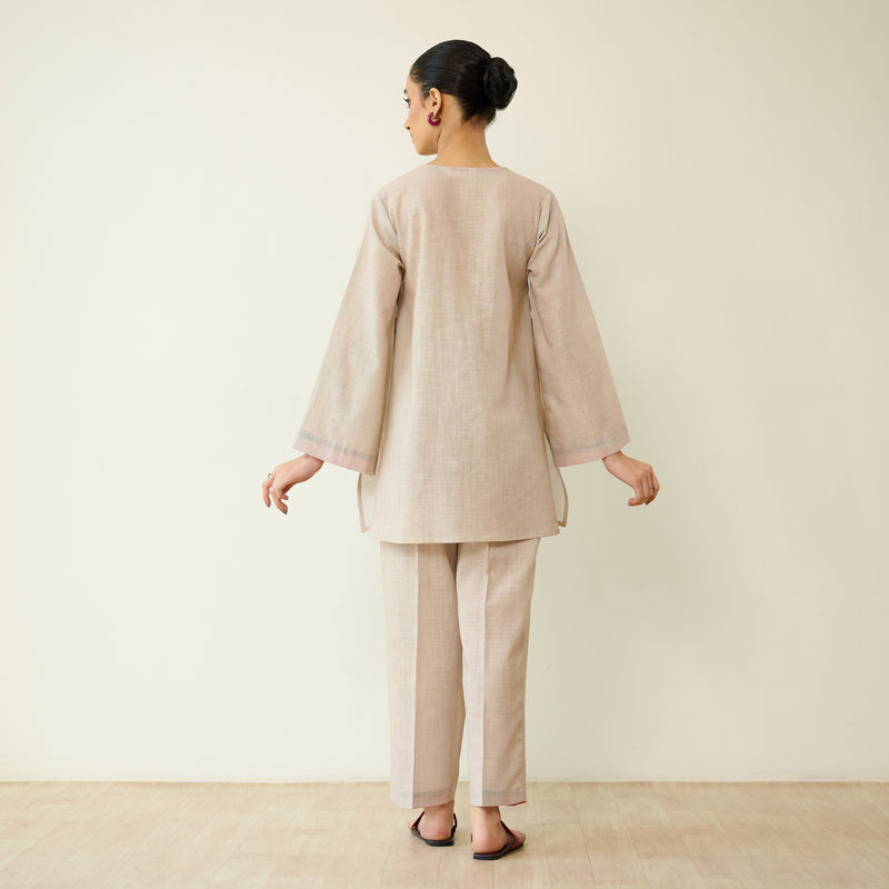 Stitch Rose Pure Slub Cotton Co-ord Set - Off White