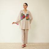 Stitch Rose Pure Slub Cotton Co-ord Set - Off White
