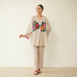 Stitch Rose Pure Slub Cotton Co-ord Set - Off White