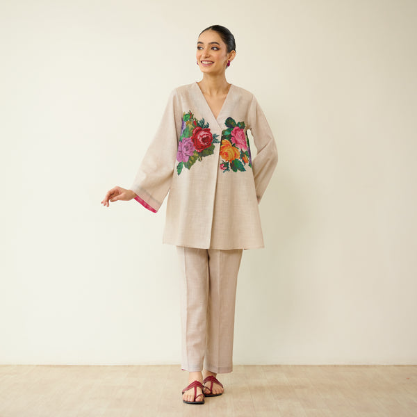 Stitch Rose Pure Slub Cotton Co-ord Set - Off White