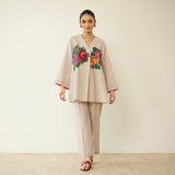 Stitch Rose Pure Slub Cotton Co-ord Set - Off White