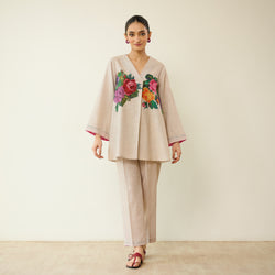 Stitch Rose Pure Slub Cotton Co-ord Set - Off White