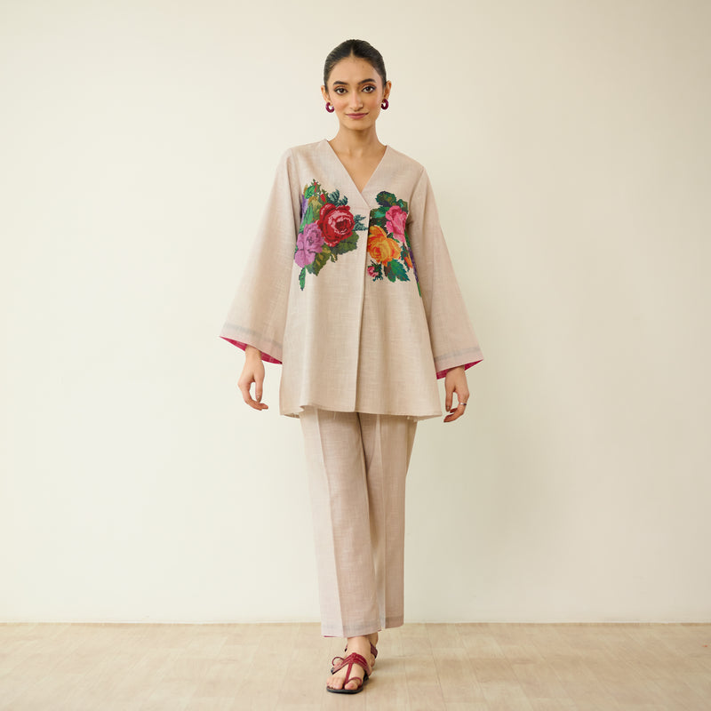 Stitch Rose Pure Slub Cotton Co-ord Set - Off White