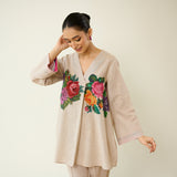 Stitch Rose Pure Slub Cotton Co-ord Set - Off White