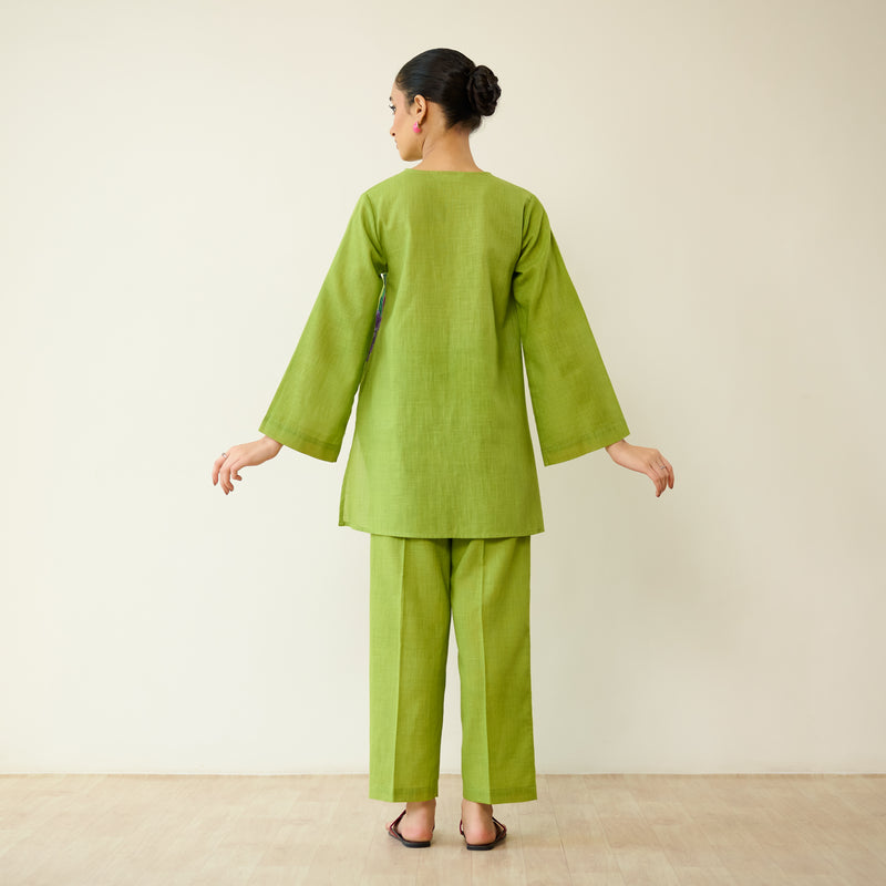Stitch Rose Pure Slub Cotton Co-ord Set - Olive