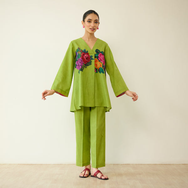 Stitch Rose Pure Slub Cotton Co-ord Set - Olive