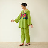 Stitch Rose Pure Slub Cotton Co-ord Set - Olive