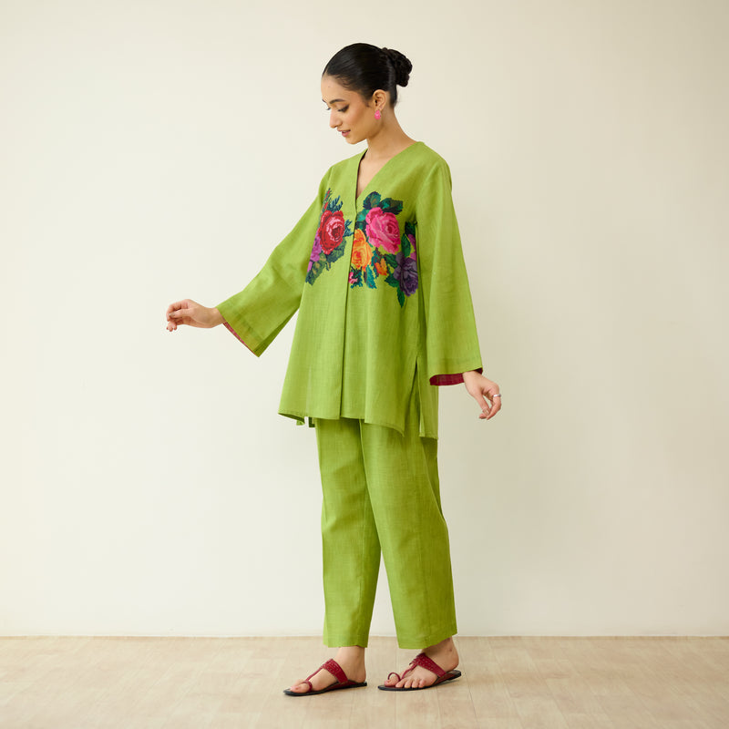 Stitch Rose Pure Slub Cotton Co-ord Set - Olive