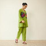 Stitch Rose Pure Slub Cotton Co-ord Set - Olive