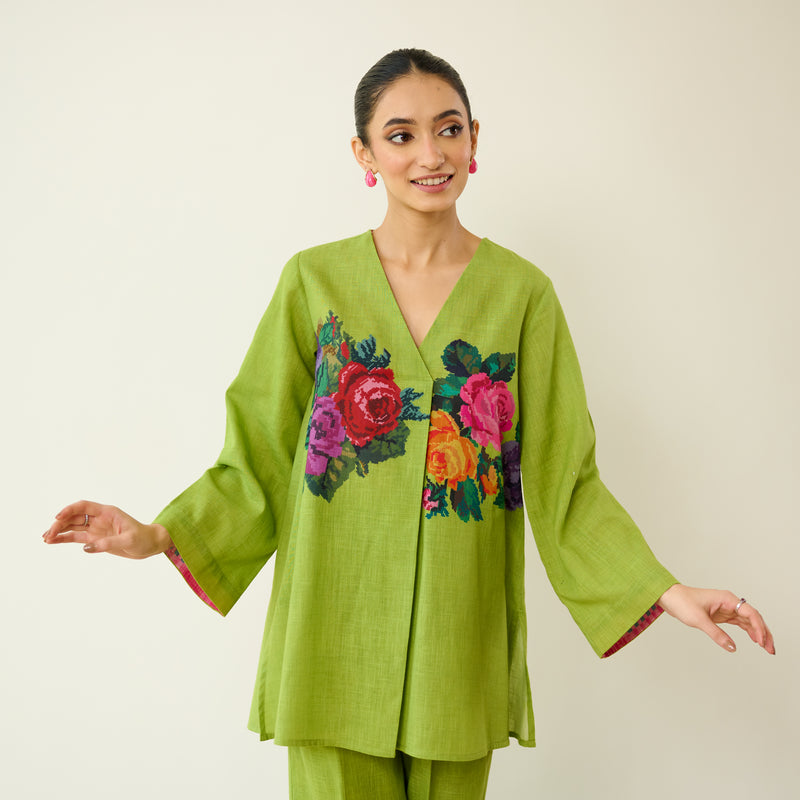 Stitch Rose Pure Slub Cotton Co-ord Set - Olive