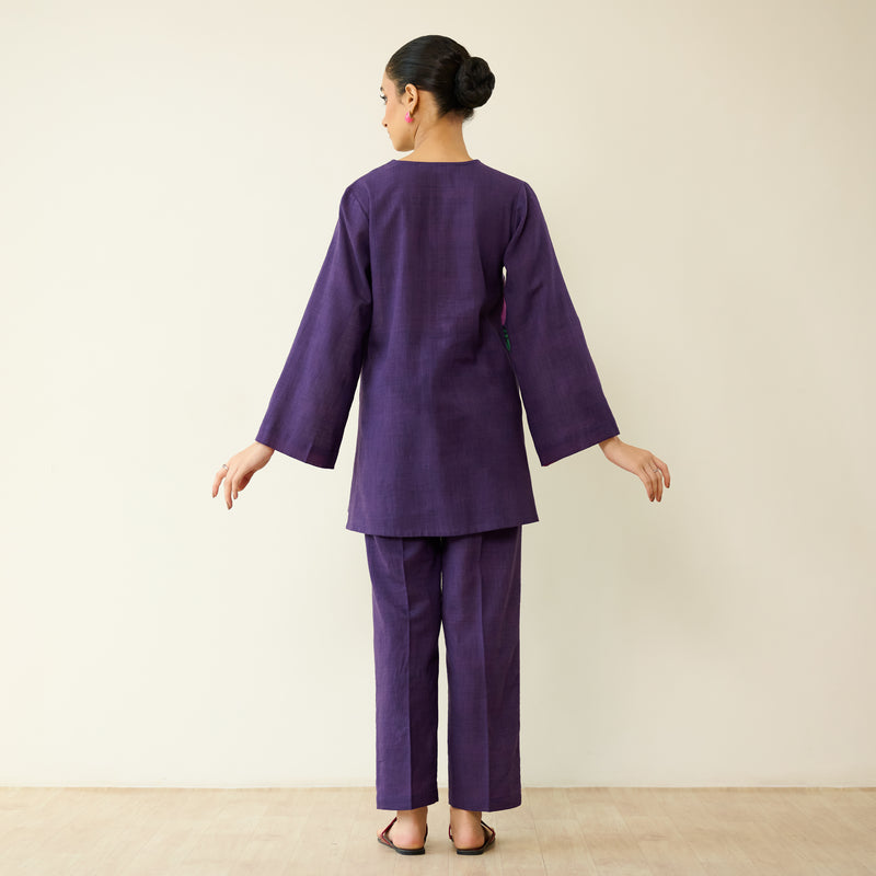 Stitch Rose Pure Slub Cotton Co-ord Set - Violet