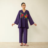 Stitch Rose Pure Slub Cotton Co-ord Set - Violet