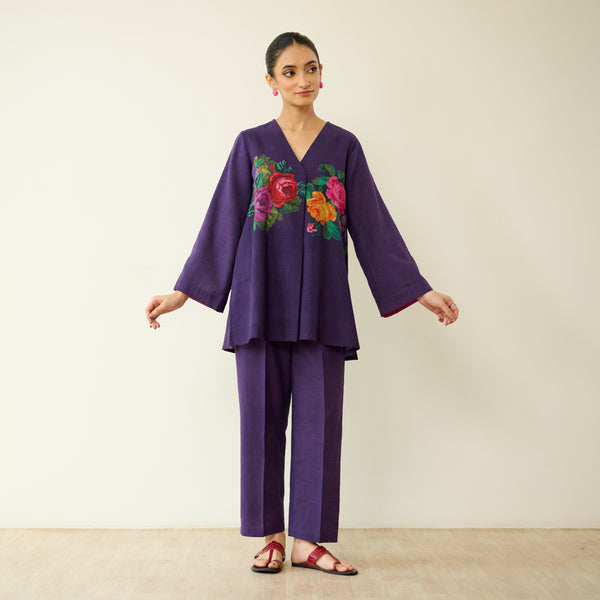 Stitch Rose Pure Slub Cotton Co-ord Set - Violet