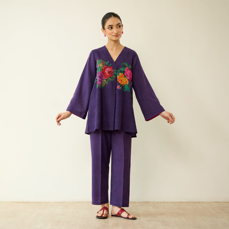Stitch Rose Pure Slub Cotton Co-ord Set - Violet