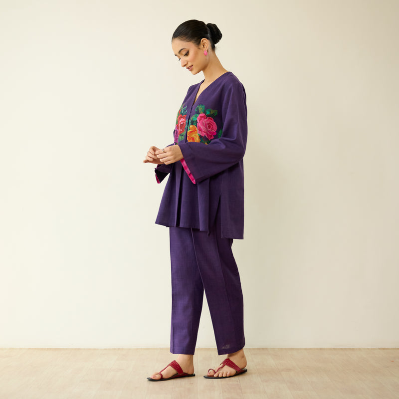 Stitch Rose Pure Slub Cotton Co-ord Set - Violet