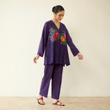 Stitch Rose Pure Slub Cotton Co-ord Set - Violet