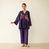 Stitch Rose Pure Slub Cotton Co-ord Set - Violet