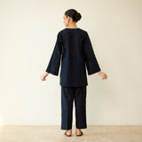 Stitch Rose Pure Slub Cotton Co-ord Set - Black