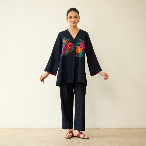 Stitch Rose Pure Slub Cotton Co-ord Set - Black
