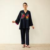 Stitch Rose Pure Slub Cotton Co-ord Set - Black