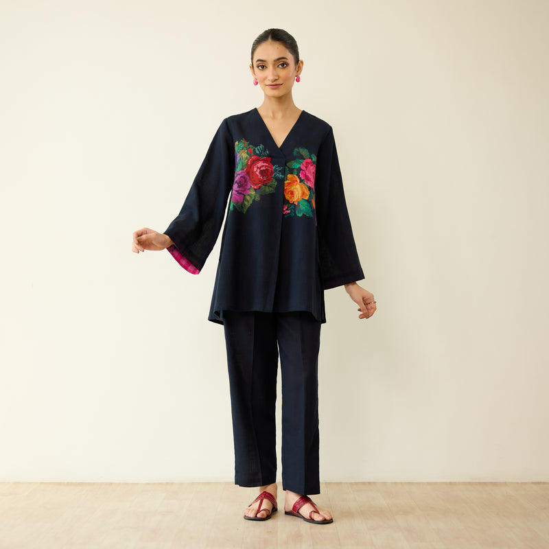 Stitch Rose Pure Slub Cotton Co-ord Set - Black