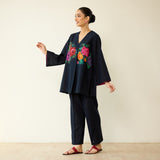 Stitch Rose Pure Slub Cotton Co-ord Set - Black