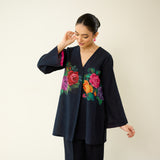 Stitch Rose Pure Slub Cotton Co-ord Set - Black
