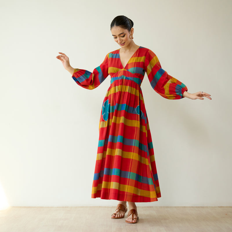 Kiva Pure Slub Cotton Dress - Maroon