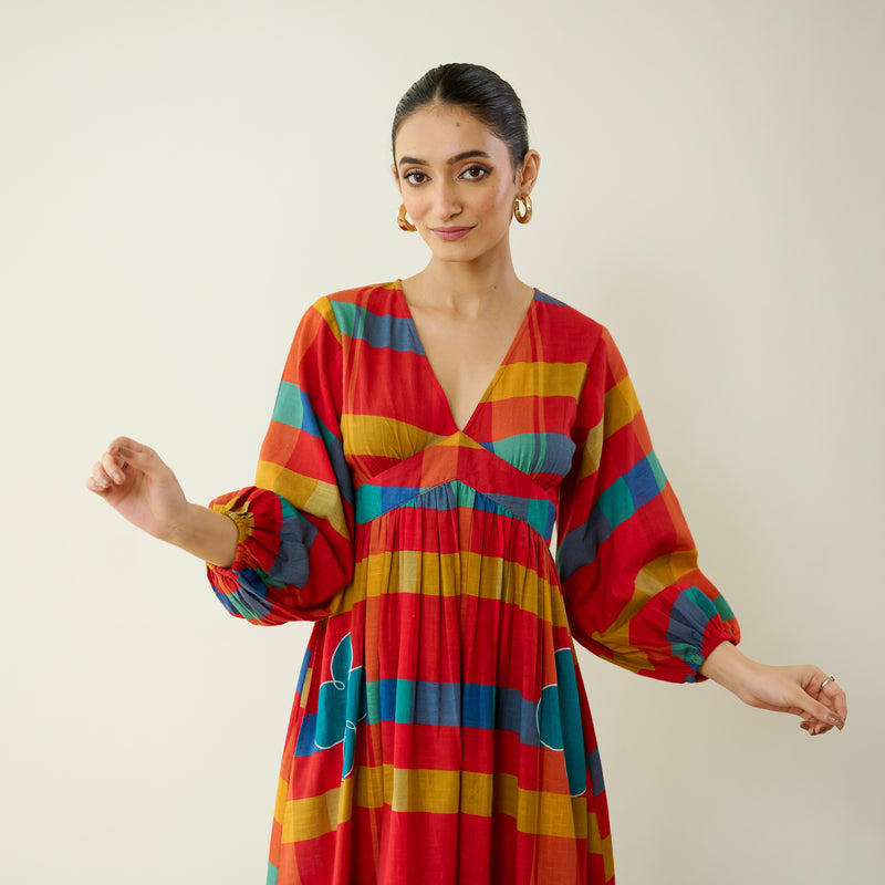 Kiva Pure Slub Cotton Dress - Maroon