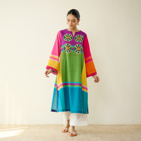Chakra Pure Slub Cotton Kurta - Multicolour