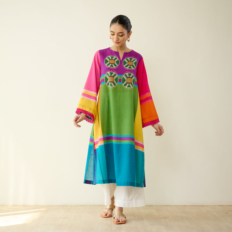 Chakra Pure Slub Cotton Kurta - Multicolour