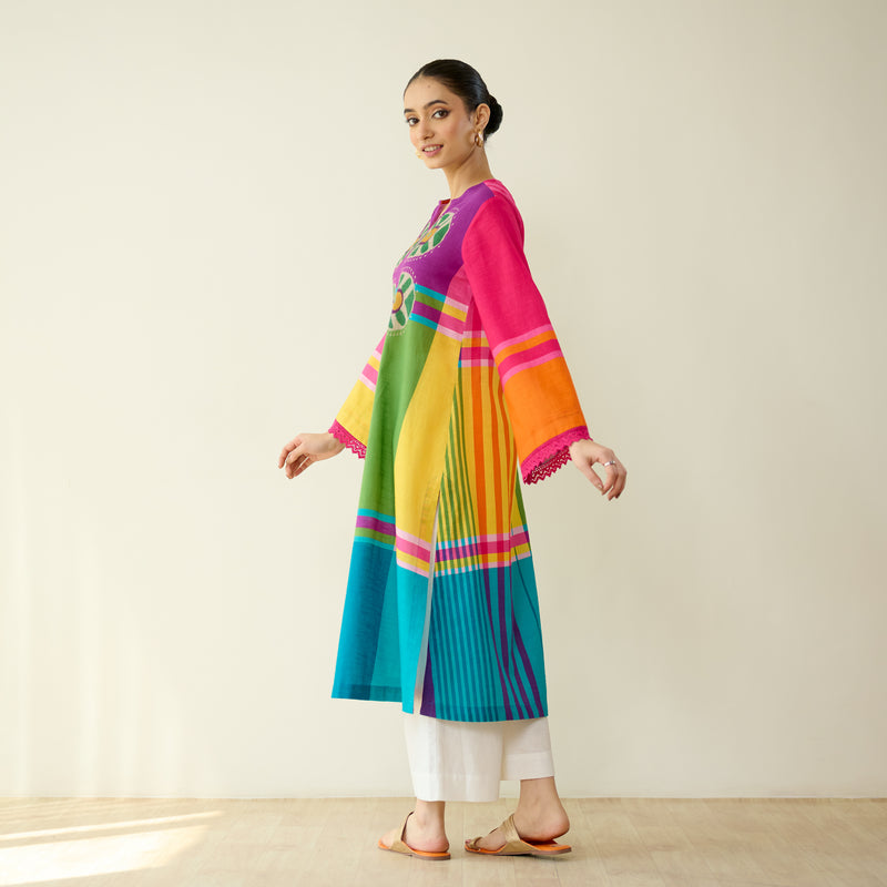 Chakra Pure Slub Cotton Kurta - Multicolour