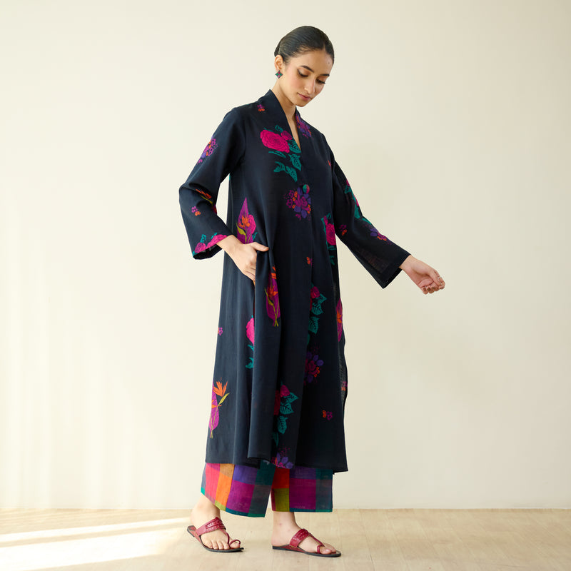 Potpourri Pure Slub Cotton Kurta Set - Black