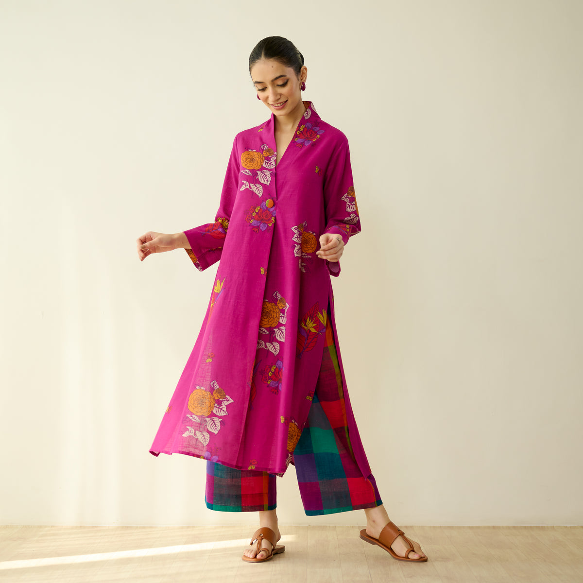 Potpourri Pure Slub Cotton Kurta Set - Fuschia