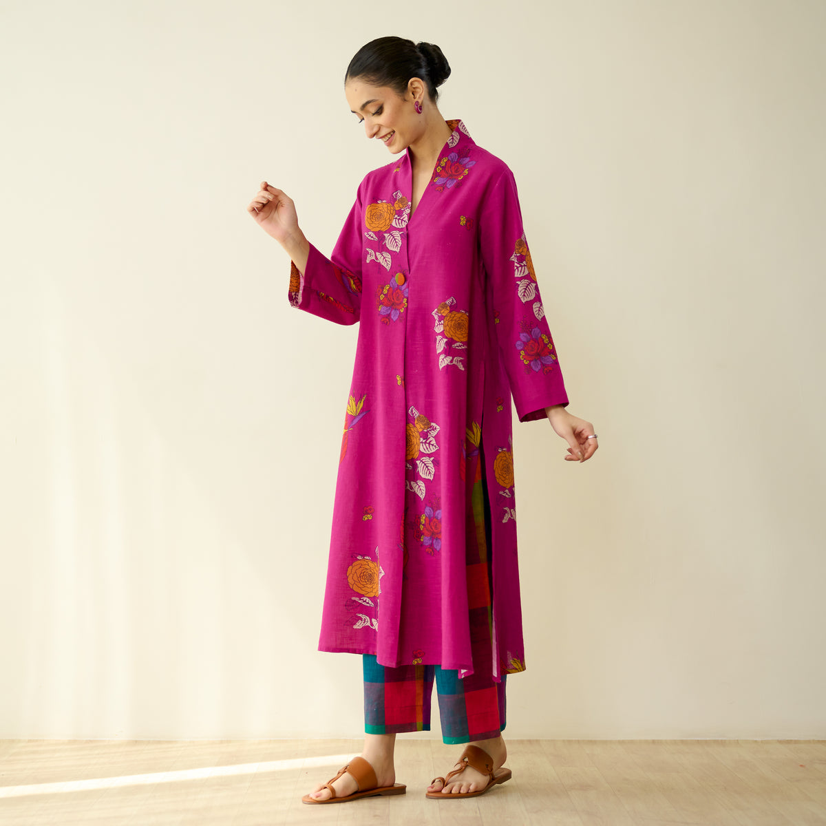 Potpourri Pure Slub Cotton Kurta Set - Fuschia
