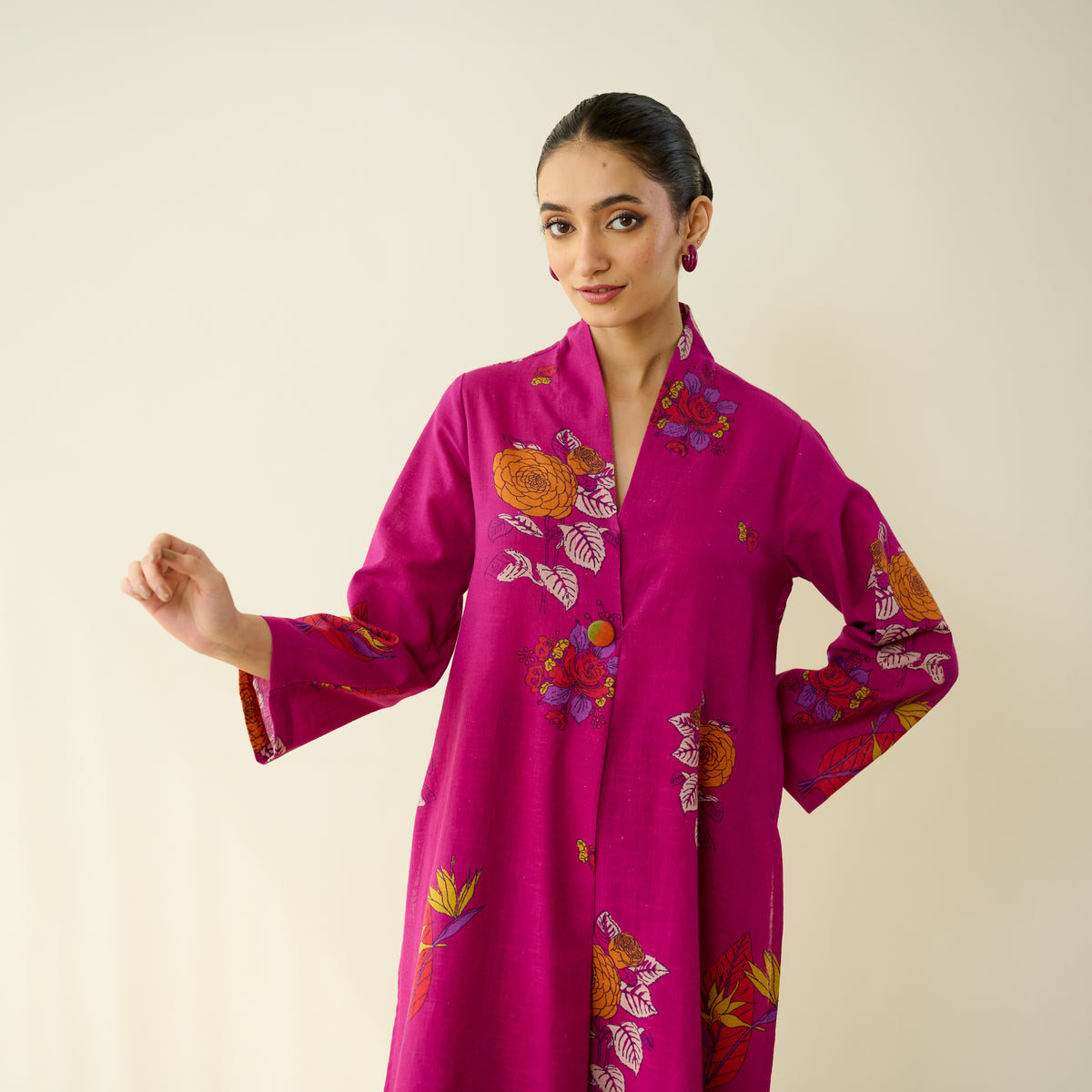 Potpourri Pure Slub Cotton Kurta Set - Fuschia