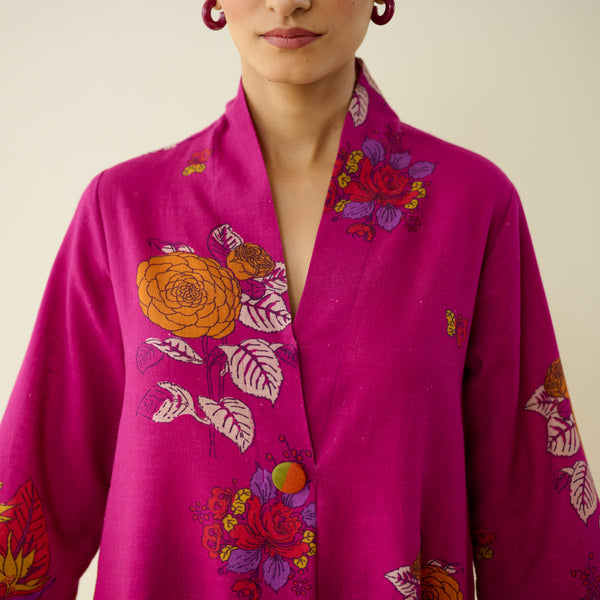 Potpourri Pure Slub Cotton Kurta Set - Fuschia