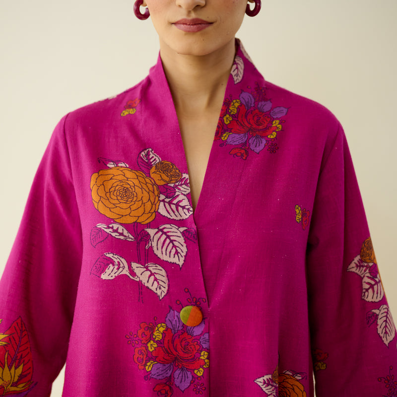 Potpourri Pure Slub Cotton Kurta Set - Fuschia